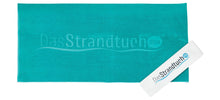 Laden Sie das Bild in den Galerie-Viewer, Petrolfarbenes Strandtuch 150 x 90 cm mit aufblasbarem Kopfkissen aus 100 % Baumwolle im Onlineshop DasStrandtuch.com