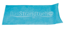 Laden Sie das Bild in den Galerie-Viewer, Blaues Strandtuch 190 x 90 cm mit aufblasbarem Kopfkissen aus 100 % Baumwolle im Onlineshop DasStrandtuch.com
