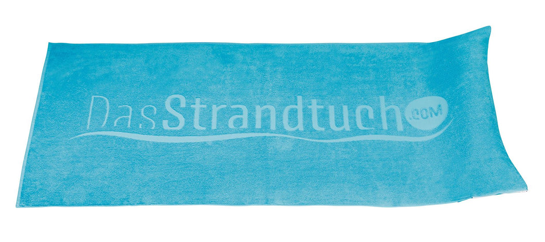 Blaues Strandtuch 190 x 90 cm mit aufblasbarem Kopfkissen aus 100 % Baumwolle im Onlineshop DasStrandtuch.com